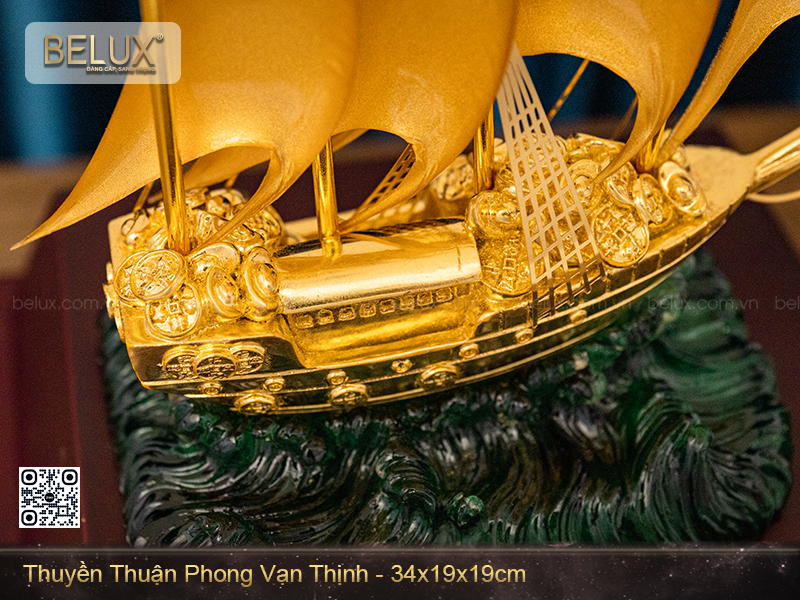Mô hình thuyền thuận phong vạn thịnh dát vàng&nbsp;
